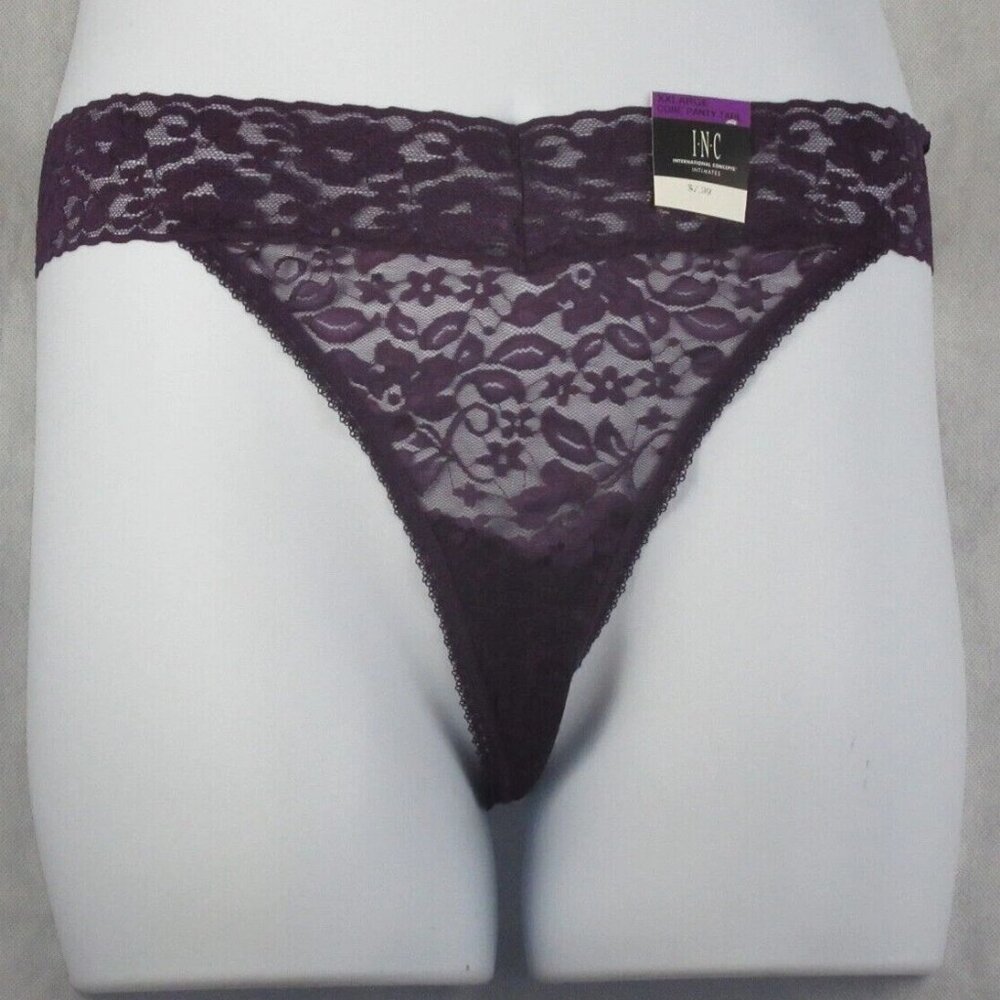INC International Concepts Women's Lace Thong Panty Underwear, Purple Dynasty